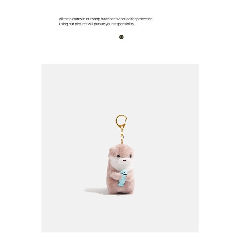 Kpop Idol Lee Chan Same Otter Plush Keychain Adorable Sea Otter Holding Fish Stuffed Doll Backpack Bag Hanging Charm