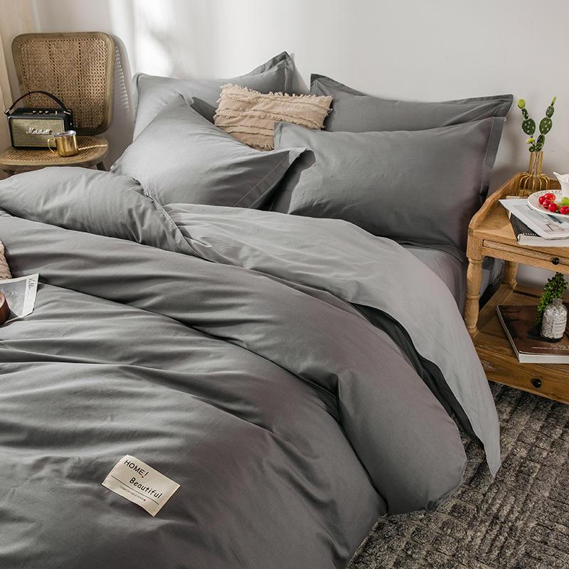 Ins стиль, сплошной цвет, хлопковая простыня из четырех предметов, пододеяльник, кровать из чистого хлопка, двойное одеяло, комплект из трех предметов
