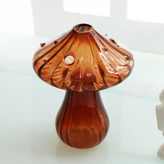 Flower Vase Adorable Mushroom Shape Transparent Glass Planter Unique Plant Propagation Station for Home Decoration