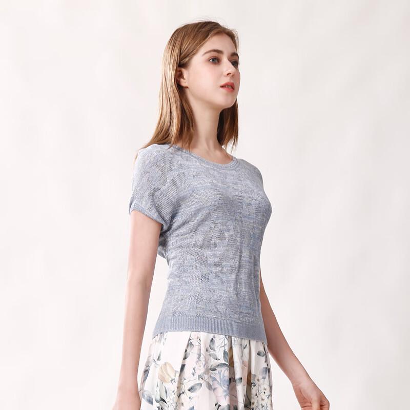 Anlom Women's Thin Round Neck Short Sleeve Knit Top