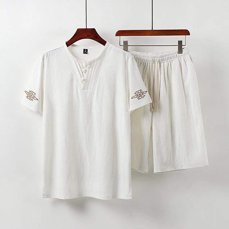 Летний костюм Тан, мужской костюм из хлопка и льна, летняя льняная одежда в китайском стиле с короткими рукавами