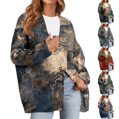 Женский модный кардиган с длинным рукавом, V-образным вырезом, на пуговицах, свободного кроя, с рождественским принтом