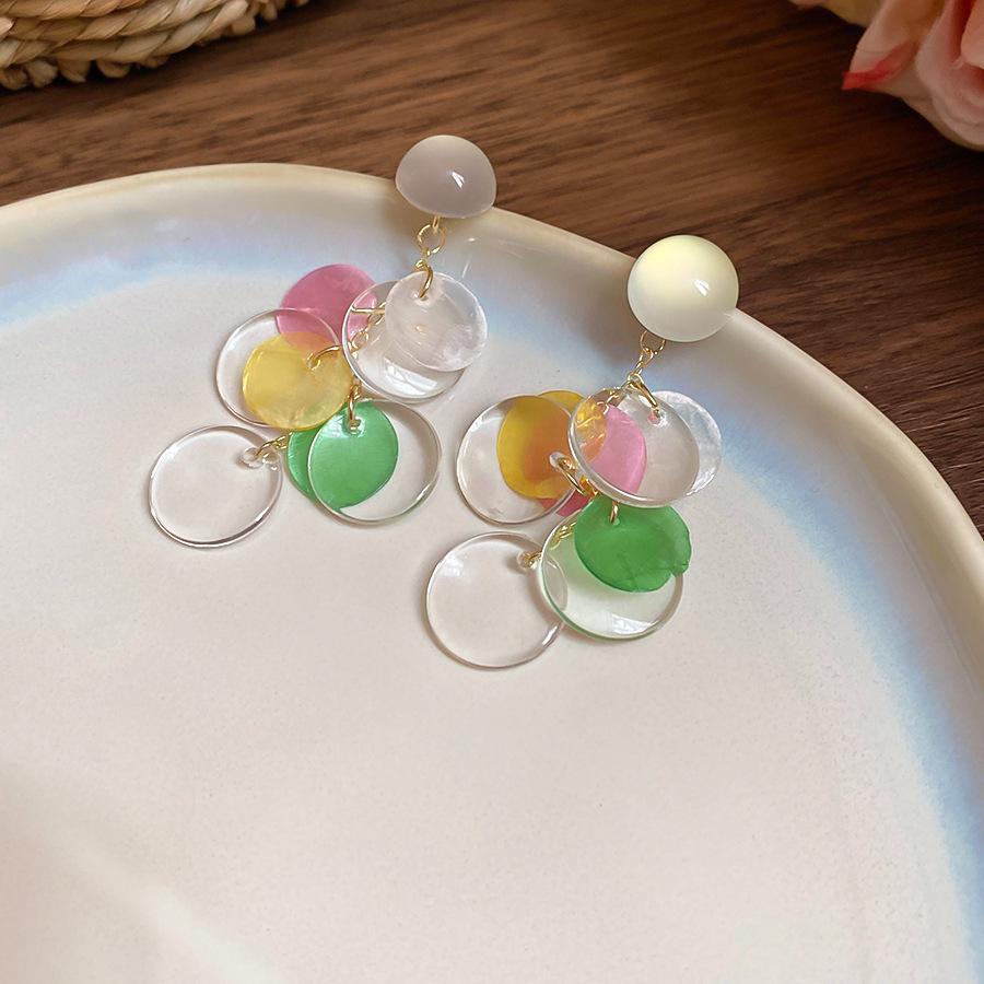 Tassel Stud Round French Shell Earrings Retro Exaggerated Style For A Unique Fashion Statement