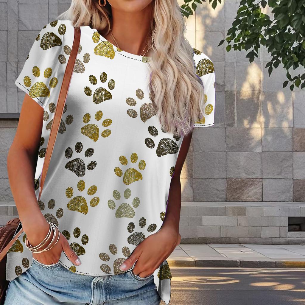 Женская летняя футболка с принтом собачьих когтей в стиле ретро, футболки с коротким рукавом, повседневные топы с принтом