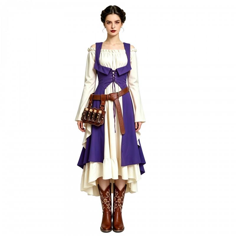 Halloween Vintage Medieval Renaissance Costume Dress Women Fantasy Stage Performance Outfit