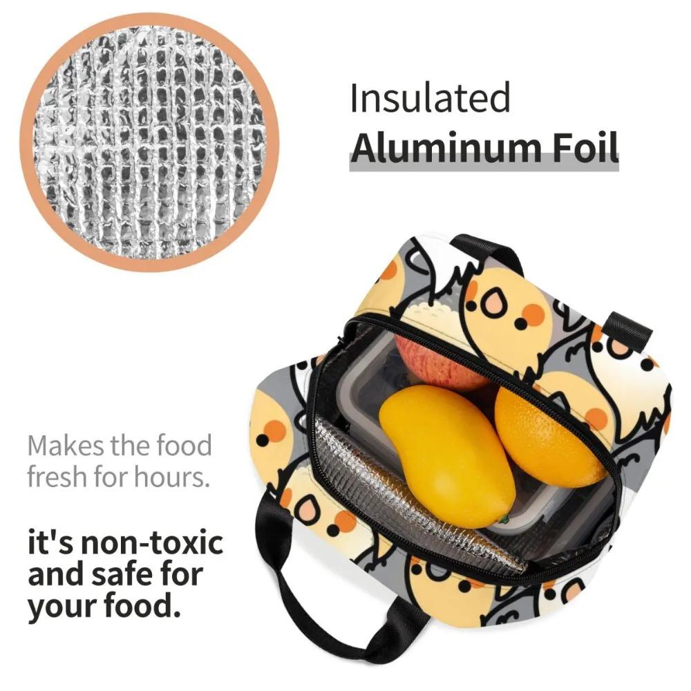 Custom Chubby Cockatiel Party Insulated Lunch Bag for Women Resuable Cute Parrot Birds Thermal Cooler Lunch Box School Children