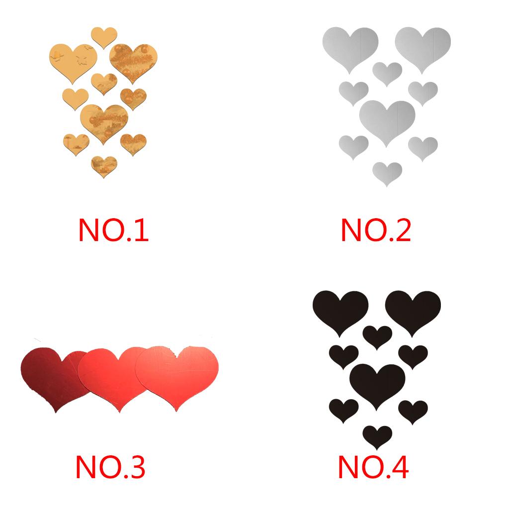 10 шт./компл. Зеркальная наклейка в виде сердца любви, акриловые 3D зеркальные обои, съемные наклейки на стену для гостиной