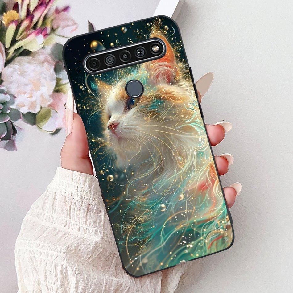 Для LG K41S K51S 2020 Элегантный Чехол для Телефона с Цветочным Котом, Для LG K41S K51S LM-K410 LM-K510 Черный Силиконовый Мягкий Чехол