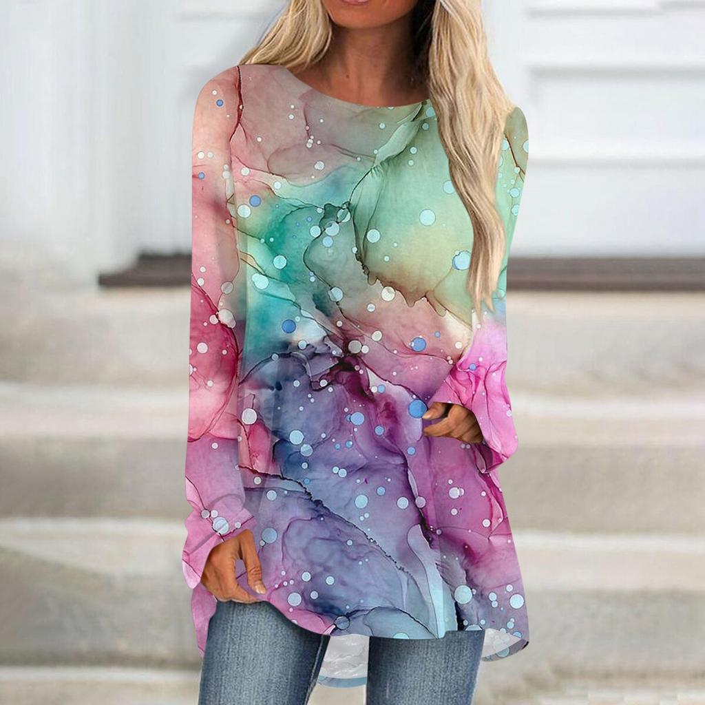 Женская и зимняя повседневная длинная свободная футболка с длинными рукавами и V-образным вырезом