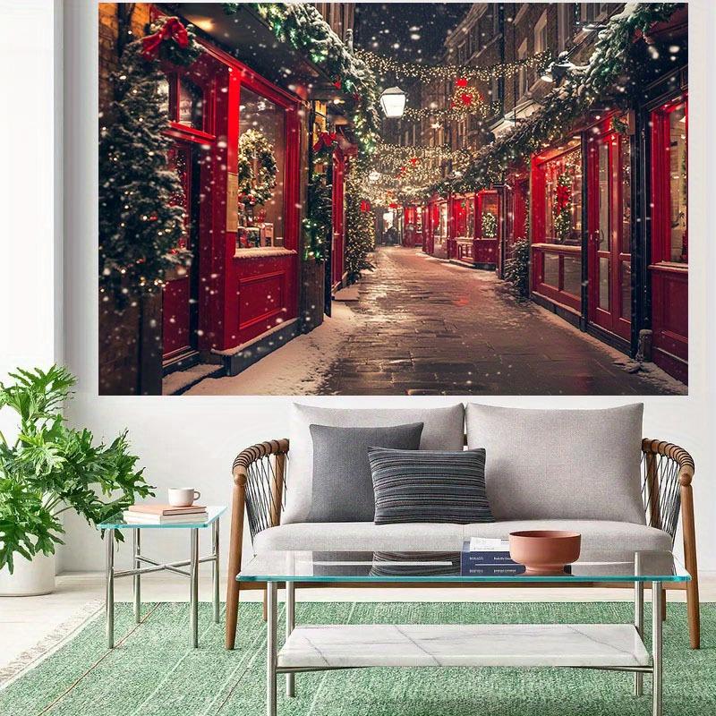 1 piece, romantic Christmas street view background cloth - no electricity required,paired with red and green holiday decorations