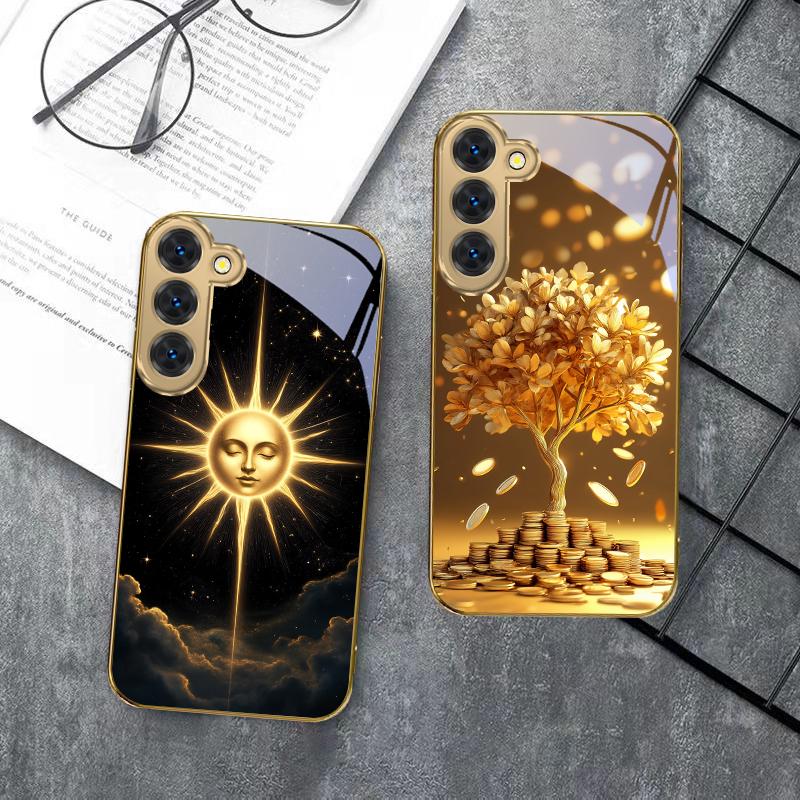 Таинственный черный кот Для Samsung Galaxy S26 S20 FE S21 S22 S23 Plus S24 Ultra S25Ultra S21+ S22Plus Золотой стеклянный чехол для телефона