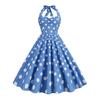 Женское винтажное платье 50-х годов в стиле ретро, ​​трапециевидной формы, без рукавов, с точечным принтом, контрастного цвета, эластичный бюст, повод для шеи, высокая узкая талия, открытая спина, длина до колена