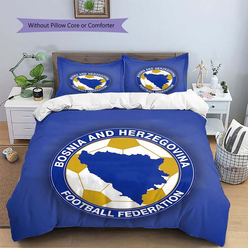 Bosnia and Herzegovina National Football Team Pattern Bedding,Quilt Set Quilt Cover Pillowcase Home Birthday Gift(1 * duvet cover + 2 * pillowcase, wi