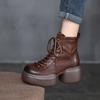 Johnature Genuine Leather Short Boots Thick Soled Platform Shoes Vintage Round Toe Boots