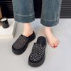 Baotou Mesh Breathable Word with Muffin Bottom Women's Outer Slippers Solid Color Waterproof Table Square Head Casual Korean Version Sandals