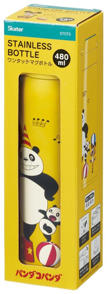 Бутылка-кружка Skater Pandako Panda 480 мл, термос из нержавеющей стали, открывающийся одним нажатием, термо/холодный STOT5-A