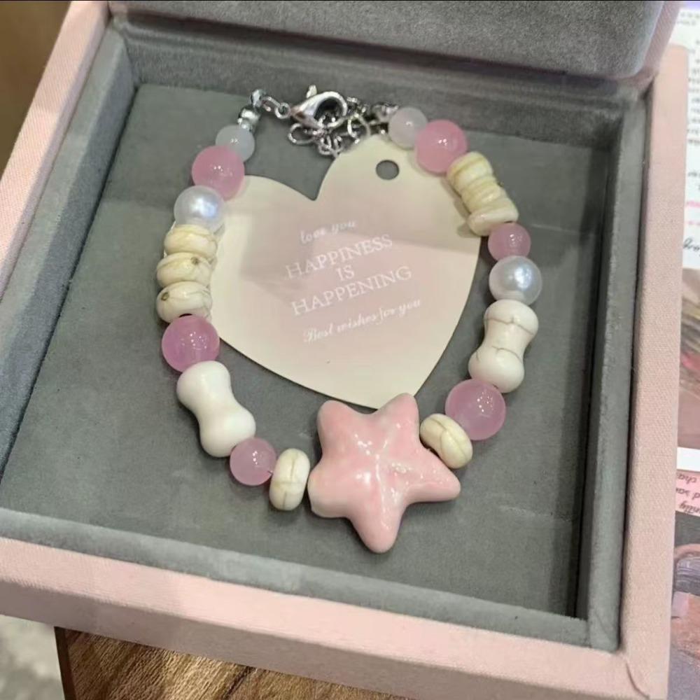 Y2K Colorful Beaded Bracelets Pink Blue Beaded Bangle Cute Starfish Bracelet Marine Accessories