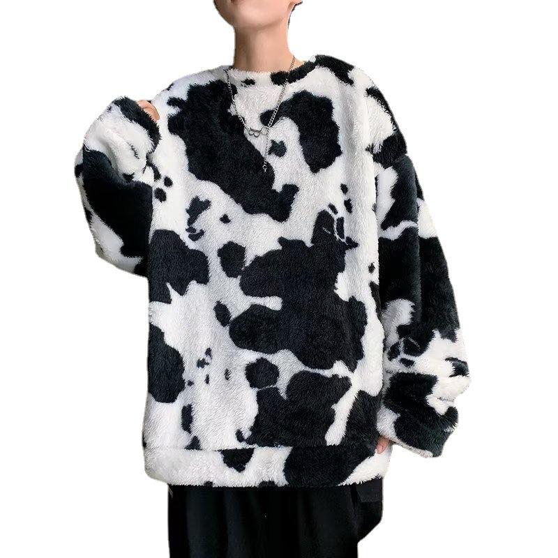 Cow Lamb Fleece Sweater Male Hip Hop Oversize Loose Thickened Coat Student Versatile Plush