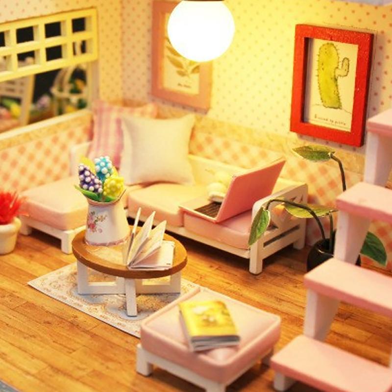 Wooden Doll House Cat Cafe Mini DIY Small House Kit Making Room Toys Home Bedroom Decoration with Furniture For Gifts Dollhouse