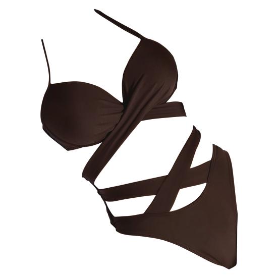 2 Pcs/Set Bathing Suit Solid Color Padded Cross Strap Swimwear Set Spa