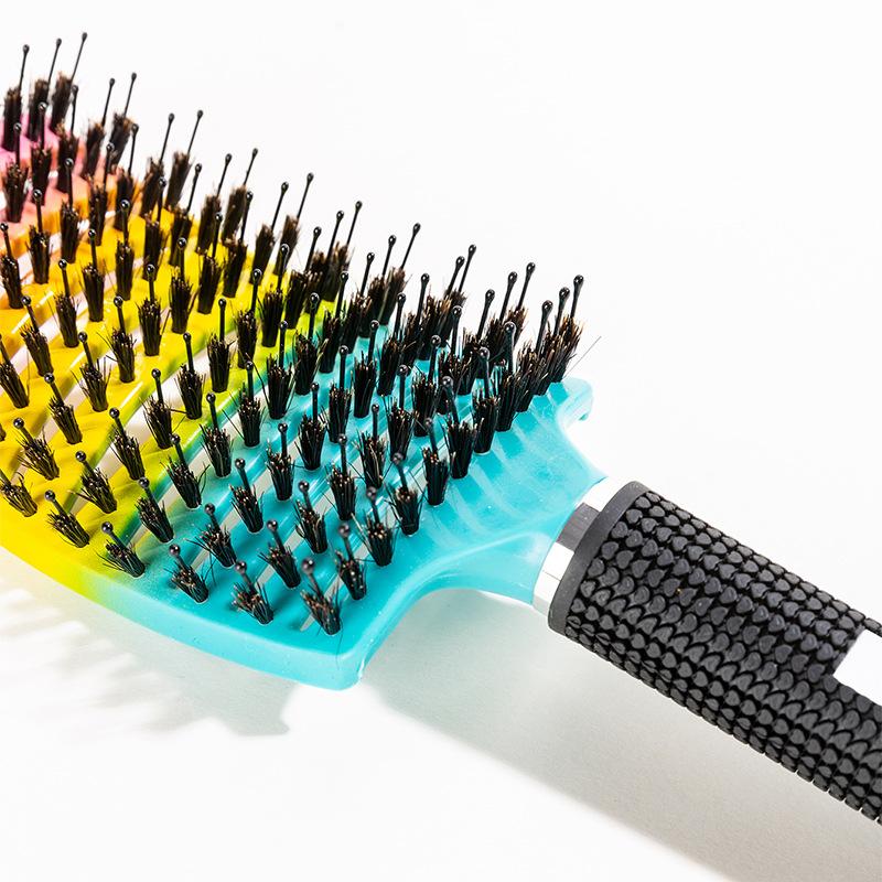2pcs Barber Hairdressing Styling Wet Dry Boar Bristle Hair Brushes Curly Wet Dry Hair Detangling Massage Curved Vent Brush