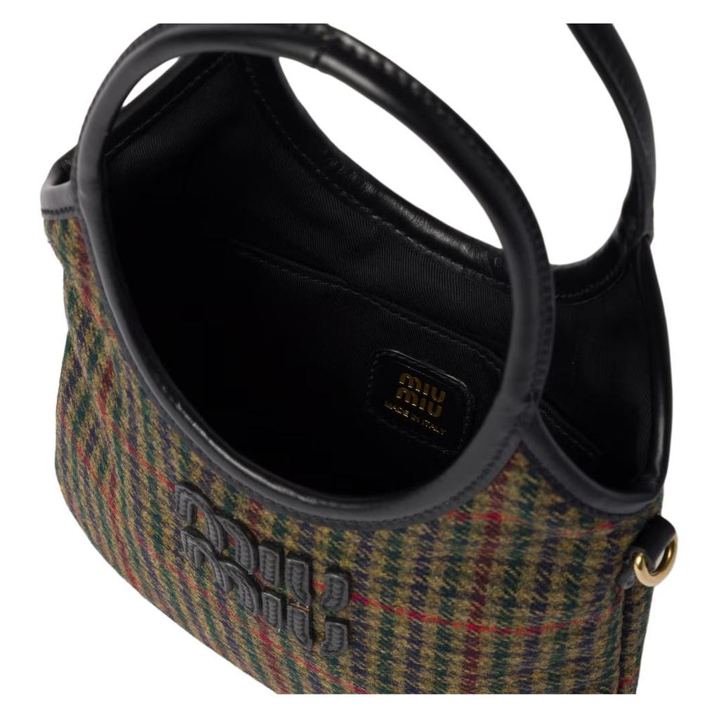 Miu Miu Ivy Adjustable Detachable Shoulder Strap Logo Plaid Fabric Shoulder Crossbody Tote Bag Women handbags Dark-Green Black 5BA281_2DU5_F0466_V_OLN