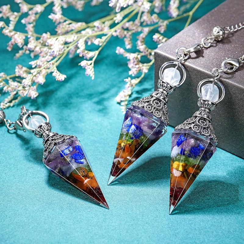 Natural 7 Chakra Healing Crystals Pendulum For Dowsing Divination Quartz Stone Pendulums Antique Reiki Pendant Jewelry