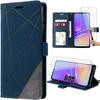 Case for Samsung Galaxy A05 with 2 Tempered Glasses, Shockproof with Card Pocket Leather Effect Navy Blue (not for A05s)