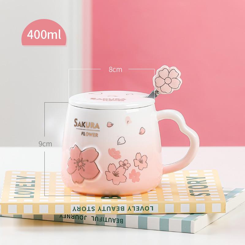 Вишневые цветы свежие цветы крышка чашка ложка керамическая чашка бытовая кружка большой емкости пасторальная чашка фэн-шуй