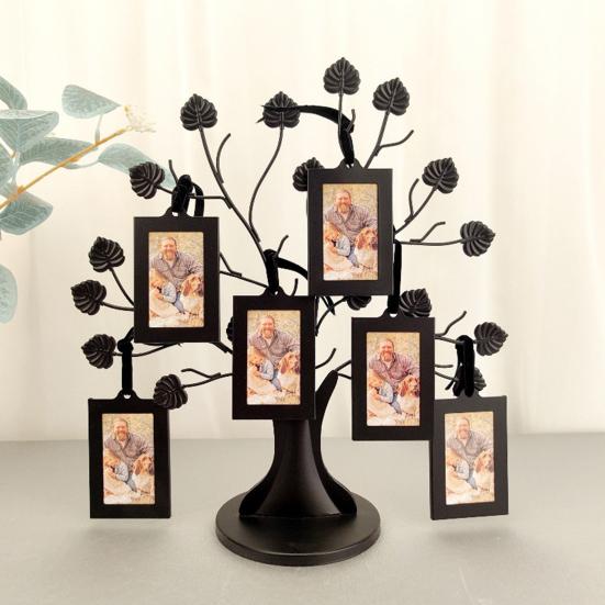 Фоторамка в виде семейного дерева, металлическая подставка для фоторамки в виде дерева с 6 декоративными рамками 1,77" x 2,56"/2,17" x 3,15" для декора настенного стола