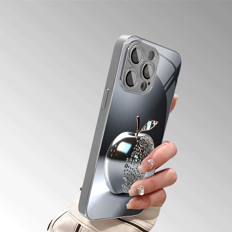 Серебряный Для Apple Узор с бриллиантами Закаленное стекло Гальванизированный Чехол Для iPhone 17 16 Pro Max 15 14 Plus 13 12 11 16E 17 Air Чехол