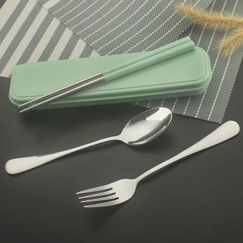 Portable Stainless Steel Cutlery Suit with Storage Box Chopstick Fork Spoon Knife Travel Tableware Set Camping Cutlery