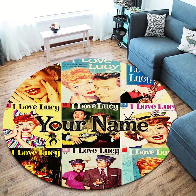 Love Lucy Comics Custom Name Round Area Rug Carpet Rug For Living Room Bedroom Sofa Playroom Decor Nonslip Floor Mat