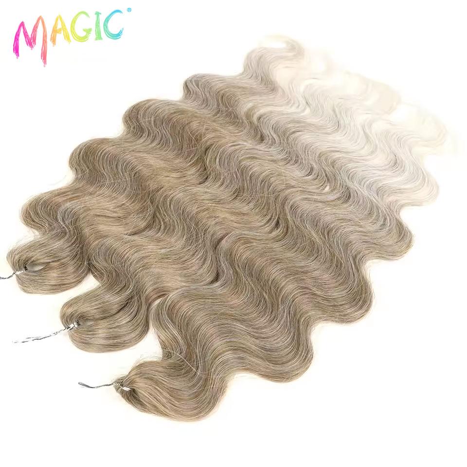 Magic Hair Body Wave Crochet Hair 24 Inch Soft Long Synthetic Hair Braids Ponytail Extensions Ombre Blue Green Hair Extensions