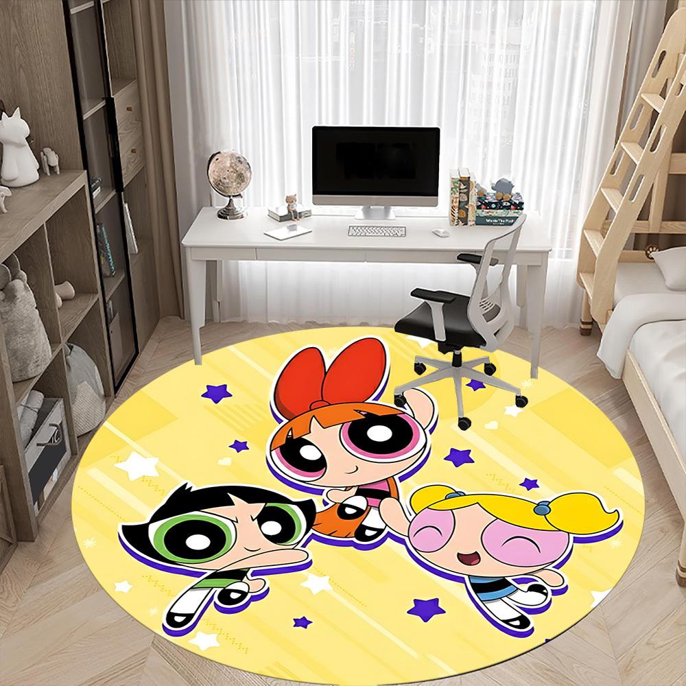 1pc Powerpuff Girls Office Round Area Rug, Indoor Mat Suitable For Office,Bedroom Living Room Home Decor, Room Deco a0926159