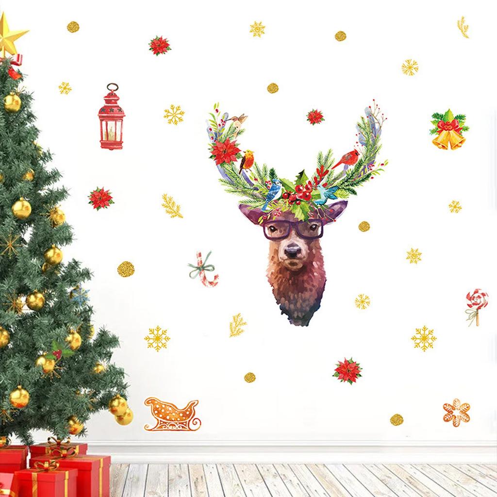Christmas Cartoon Elk, Wall Decoration, Self-adhesive Snowflake Stickers, Refrigerator Magnets, Room Decoration