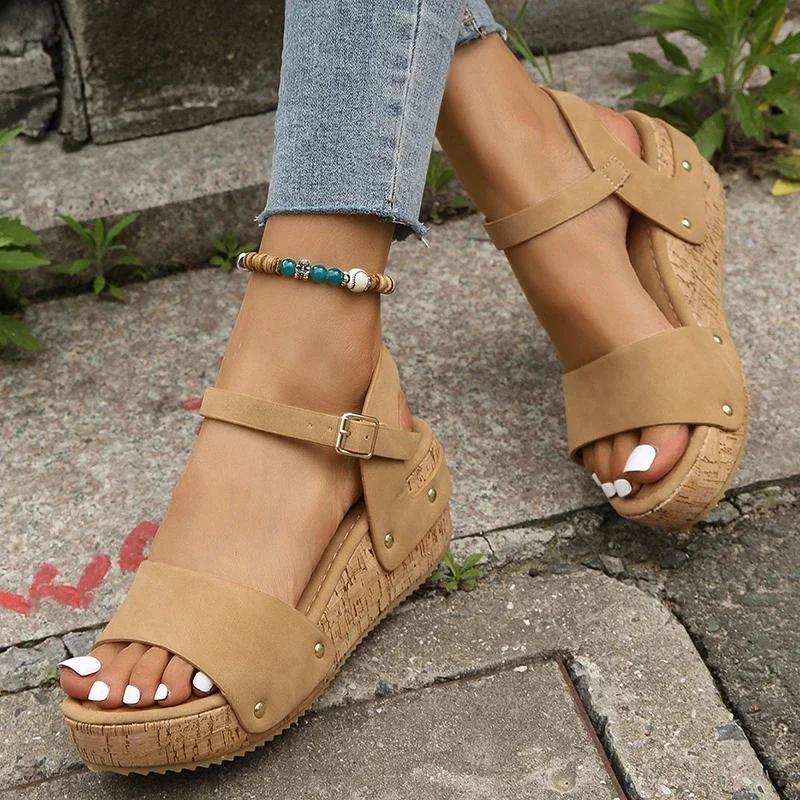 Fashion Hot Sales Thick Sole Wedge Heel Sandals for Women Summer 2025 New Platform Sandles Woman Big Size Ankle Strap Gladiator Mujer