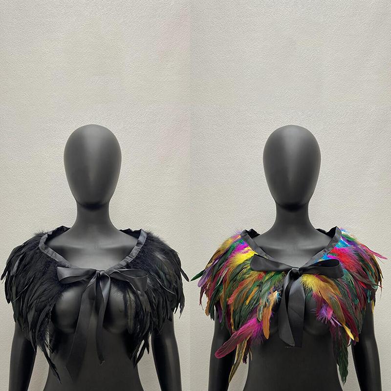 Сексуальные панк-готические роскошные шарфы с перьями, накидка с искусственным воротником, готическая шаль с перьями
