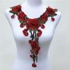 1Pcs Embroidered Flower Red Rose Tassel Collar Flora Leaf Gown Appliques Sewing Patch Wedding Dress Decoration