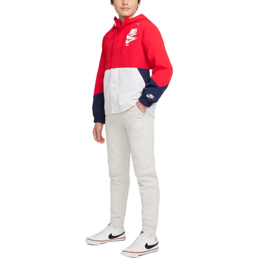 Nike Куртка Ss22, длинное пальто с капюшоном и молнией, цветные блоки, детские куртки, университетский красный DZ7291-657
