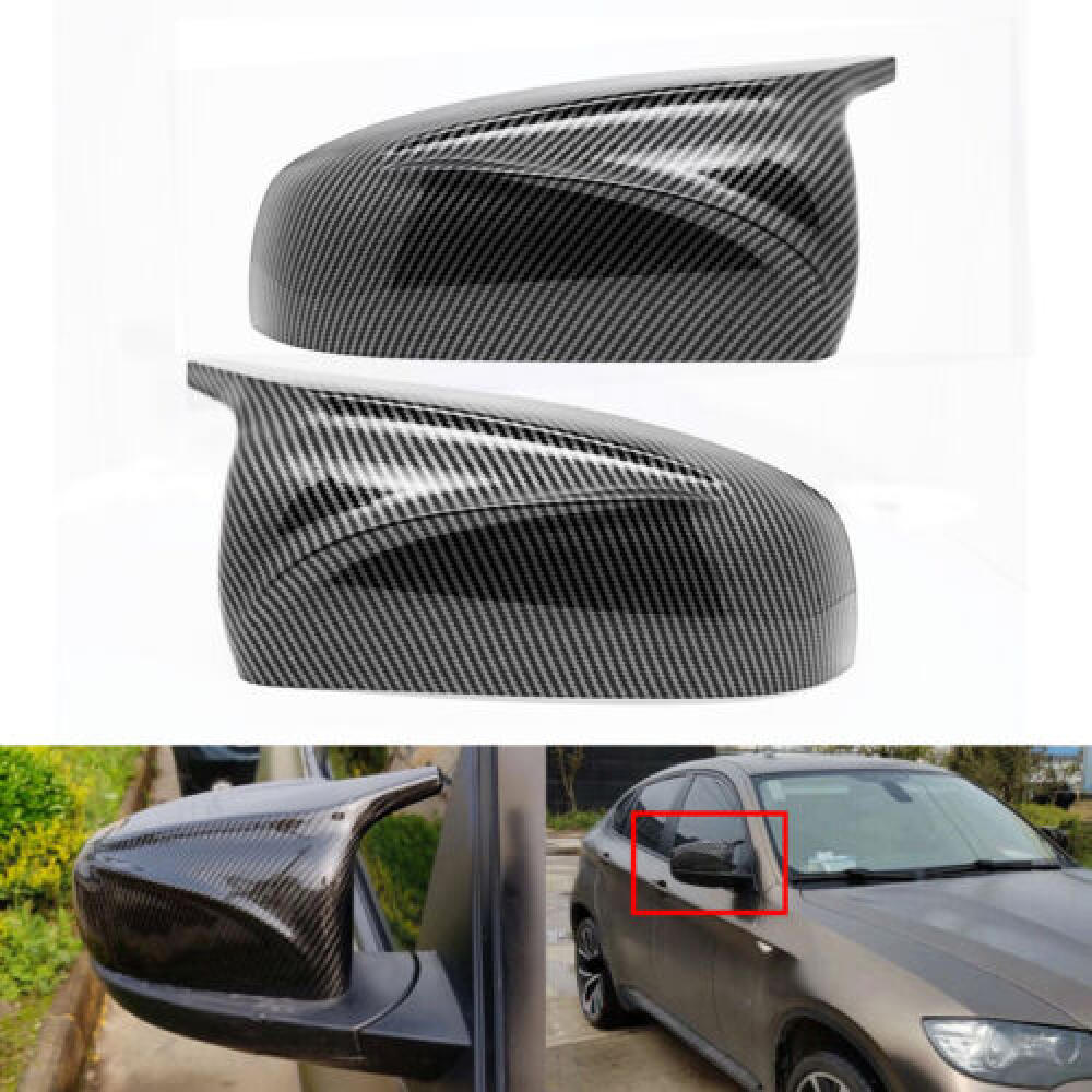 2x Side Door Rearview Wing Mirror Caps Cover For BMW X5 E70 X6 E71 E72 2007-2013 Carbon Fiber Style OE: 51162182697 51162182698
