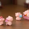 6Pieces Pink Pig Dolls Cartoon Animal Miniature Figurines for Car Rear View Mirror and Home Office Desktop Shelf Decors