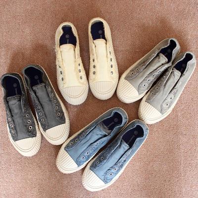 Японские парусиновые слипоны для женщин - Потертый ретро минималистичный стиль с необработанными краями