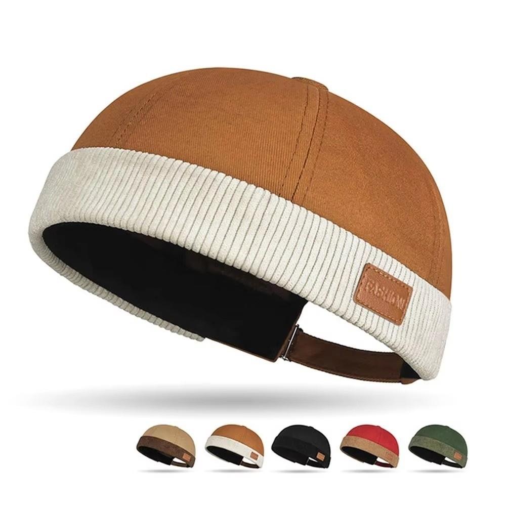 Solid Color Dome Melon Cap Brimless Bucket Cap Casual Landlord Hat Men