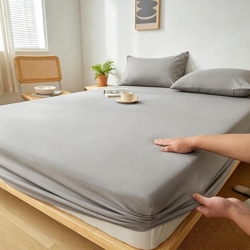 100% Waterproof Washed Cotton Fitted Bed Sheet Solid Color Mattress Cover with Elastic Band Single Double Queen King Size Home Decor