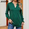 JKAASHDK Women's Fashion Casual Solid Color Print Summer Spring Long Sleeve V-Neck Blouses & Shirts Pullovers