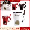 Candle Cup Cheese Chocolate Melting Ceramic Mug with Fork Chocolate Fondue Mug Creative Coffee Mug for Chocolate Cheese Candy