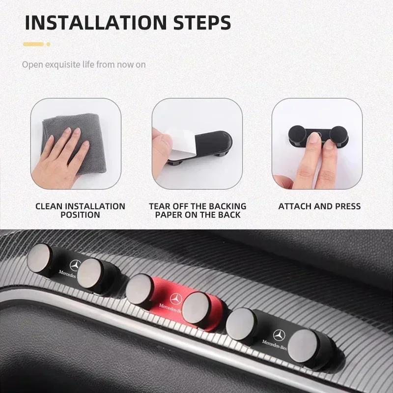 ZPU1 Car Sticky Hook USB Cable Double-Hook Organizer For Mercedes Benz W204 W205 W211 203 212 S E GLE GLS CLA GLC AMG EQE Accessories