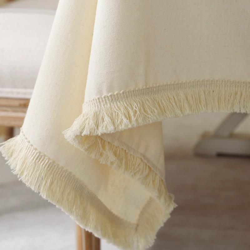 Хлопок, лен, бежевая утолщенная скатерть, простая ажурная сшивка, чехол для стола, бытовая пыленепроницаемая декоративная скатерть для пикника