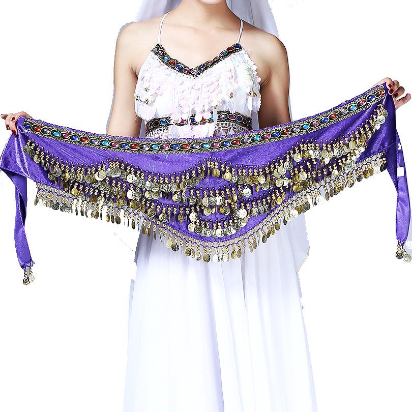 Belly Dance Waist Chain and Arm Scarf with Colored Rhinestones for Practice and Performance